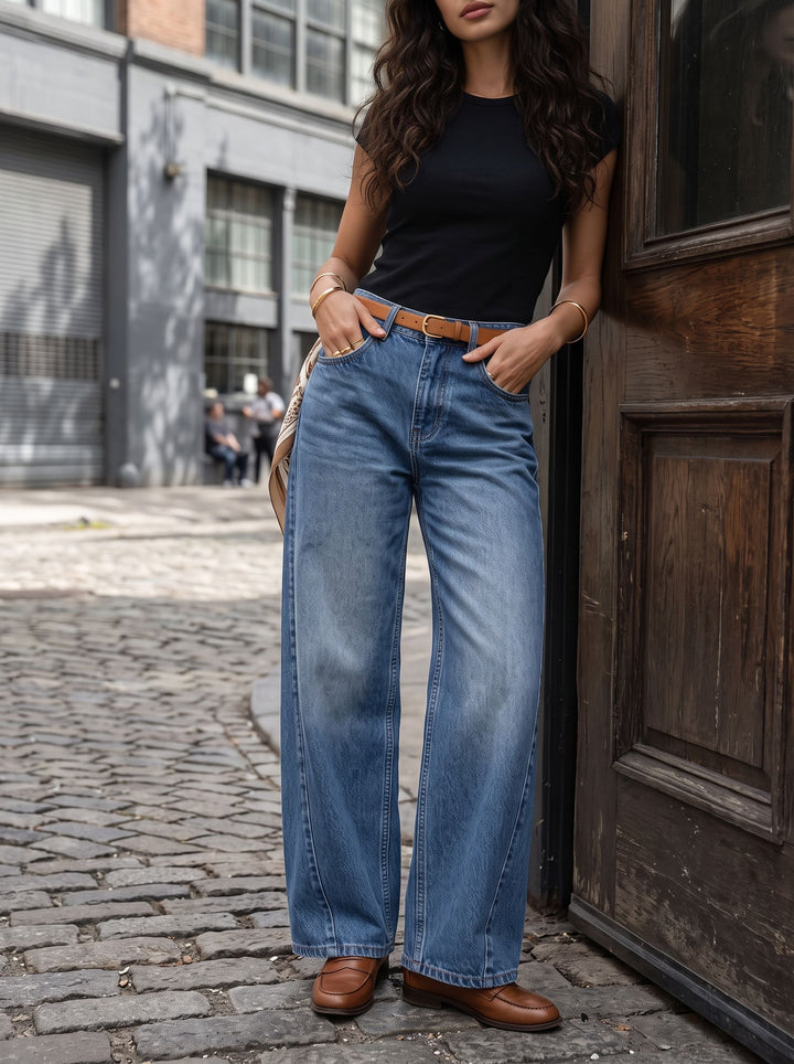 High Waisted Curved Seam Jeans