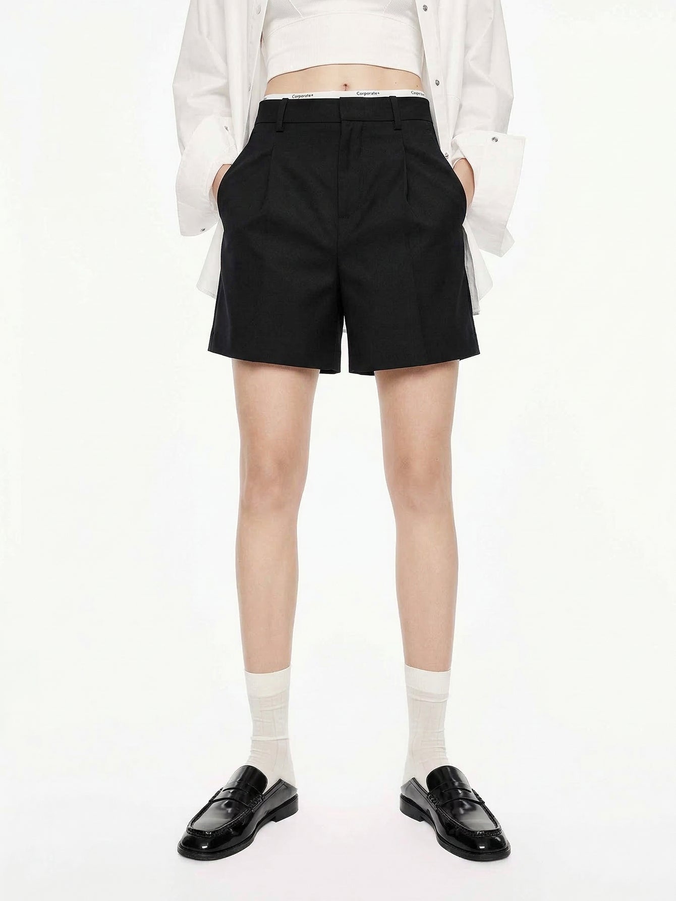 Logo Waistband Wool Shorts