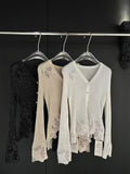 Shimmering Lace Trim Ribbed Cardigan