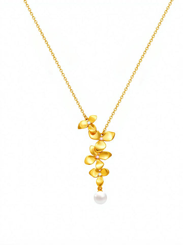 Elegant Floral Pearl Pendant Necklace