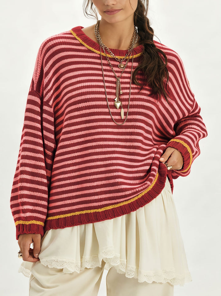 Oversized Striped Crewneck Knit Sweater