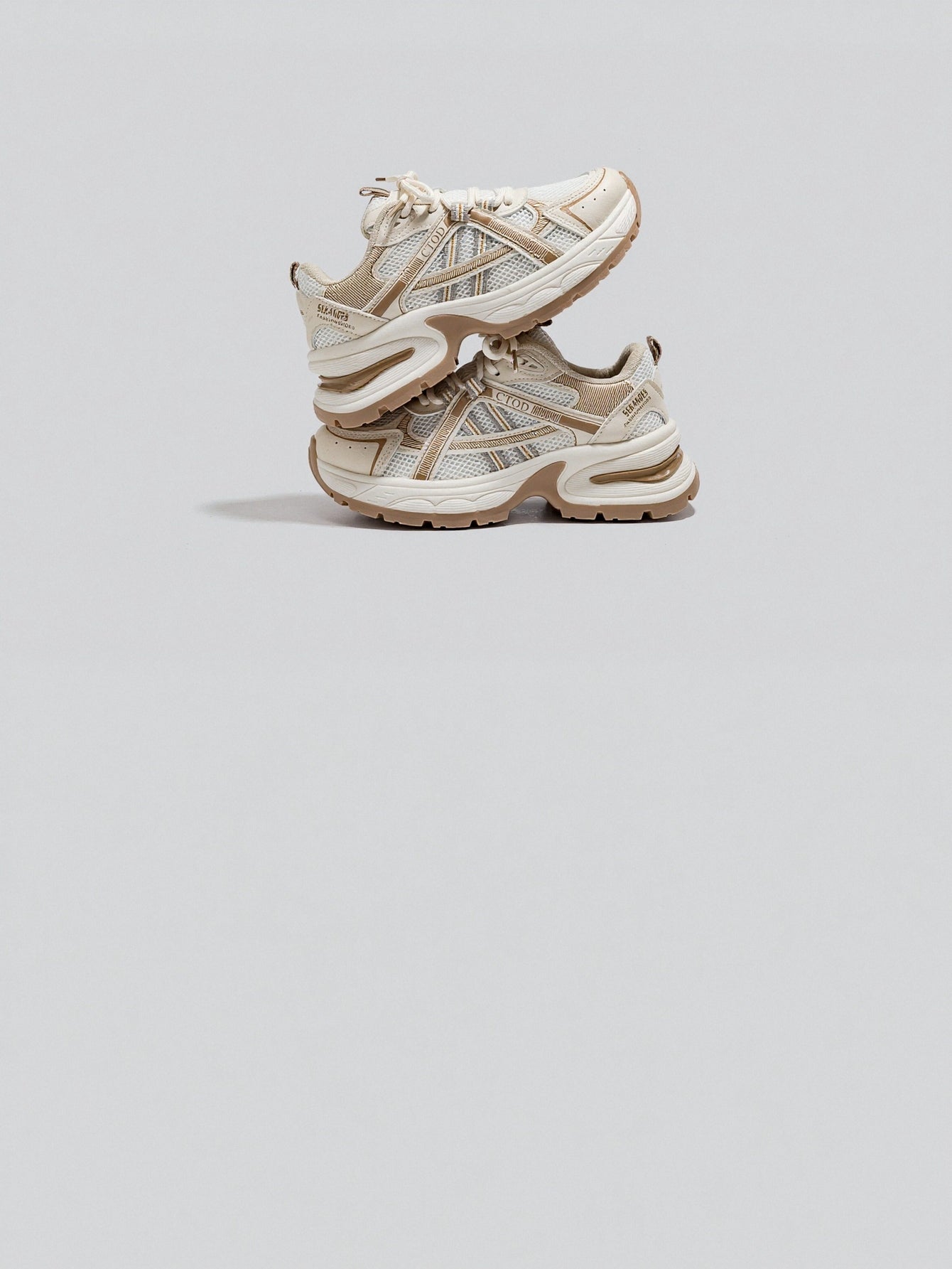 Chunky Sole Breathable Mesh Retro Athletic Shoes-Milan Beige