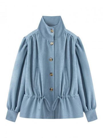 Puff Sleeve Drawstring Waist Trench Coat