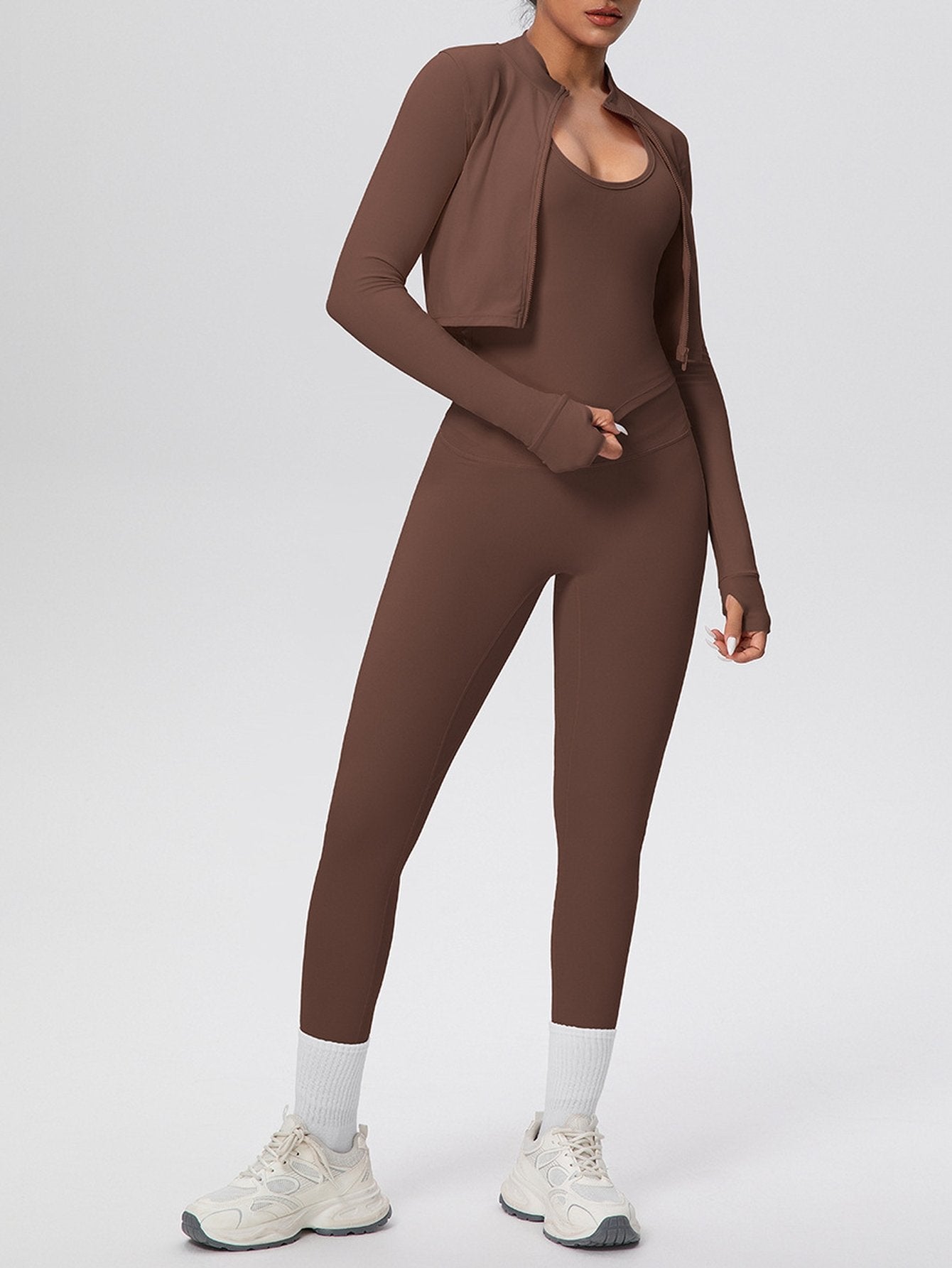 Seamless Ribbed Zip Up Workout Set