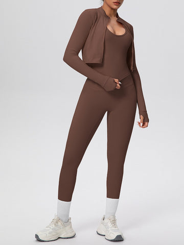 Seamless Ribbed Zip Up Workout Set