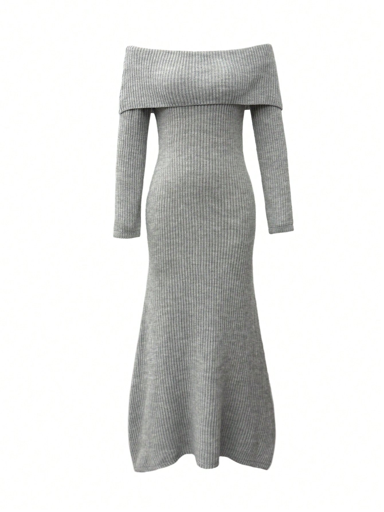 Off Shoulder Ribbed Knit Maxi Dress