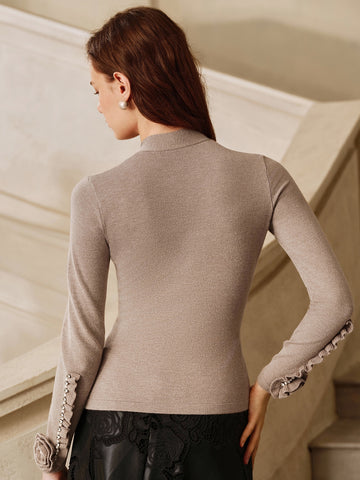 Elegant Floral Embellished Knit Pullover