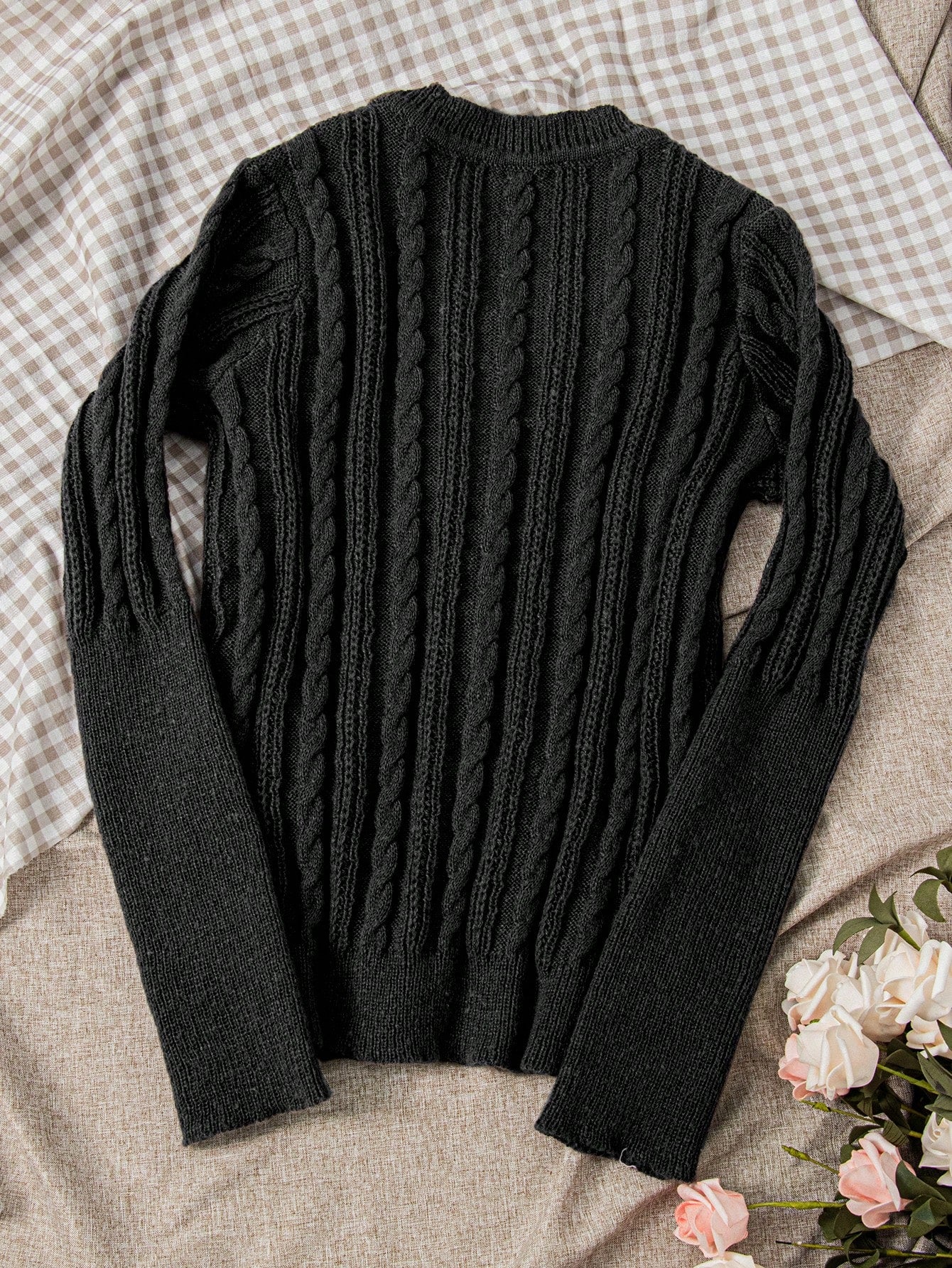 Classic V Neck Cable Knit Sweater