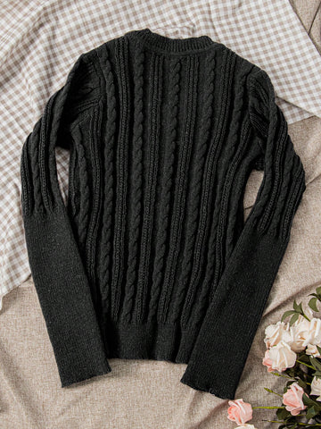Classic V Neck Cable Knit Sweater