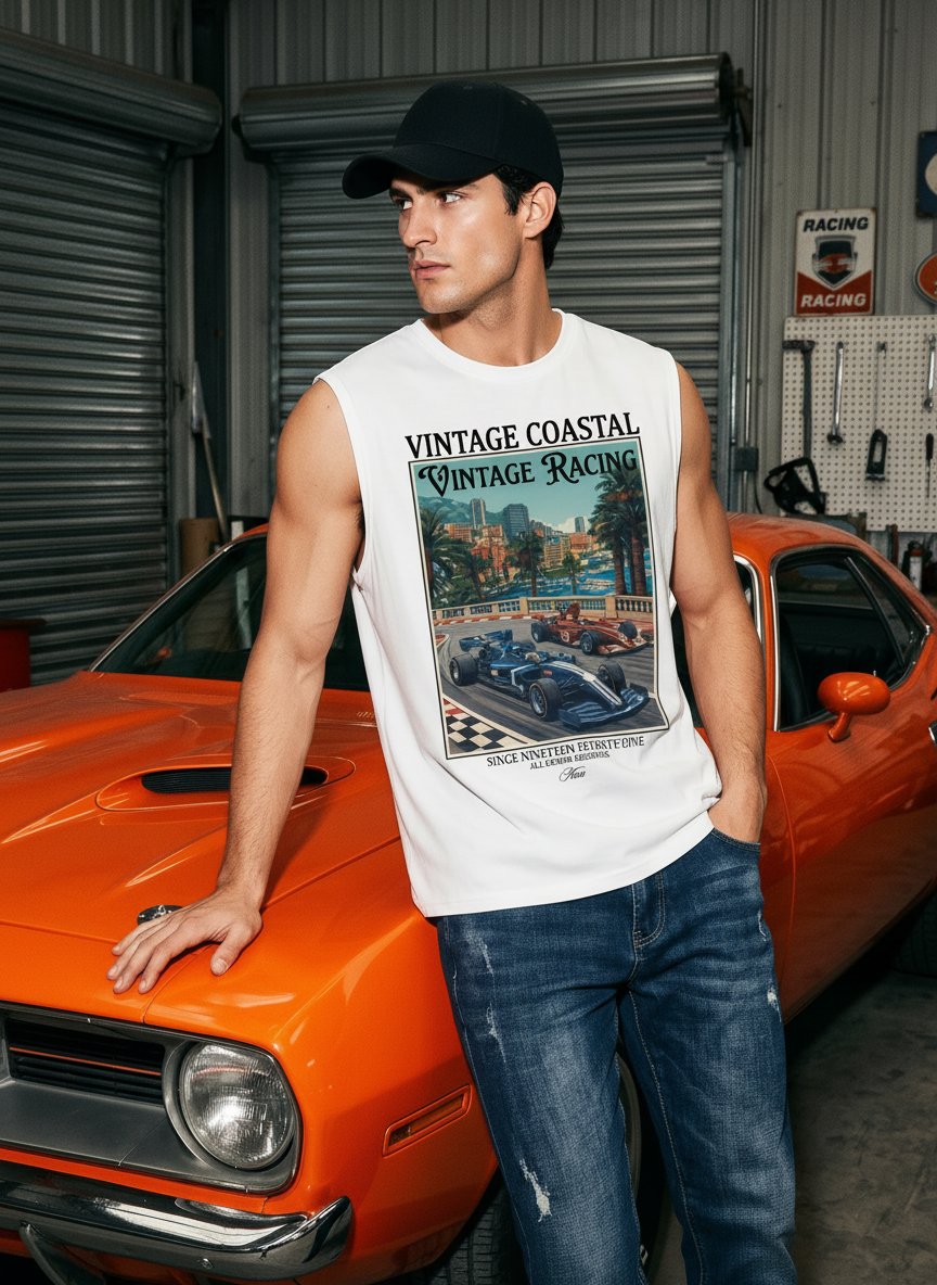 Vintage Graphic Racing Sleeveless Tank Top