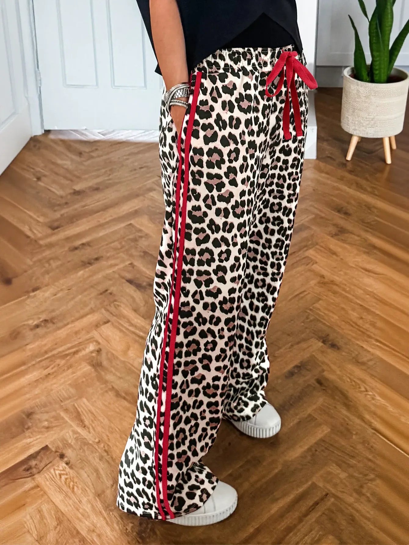 Leopard Print Side Stripe Jogger Pants