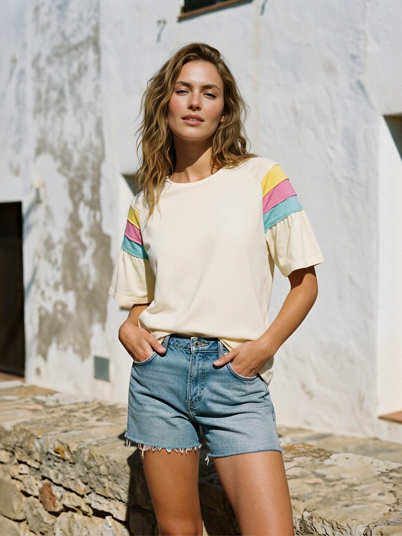 Retro Striped Ruffle Sleeve T-Shirt