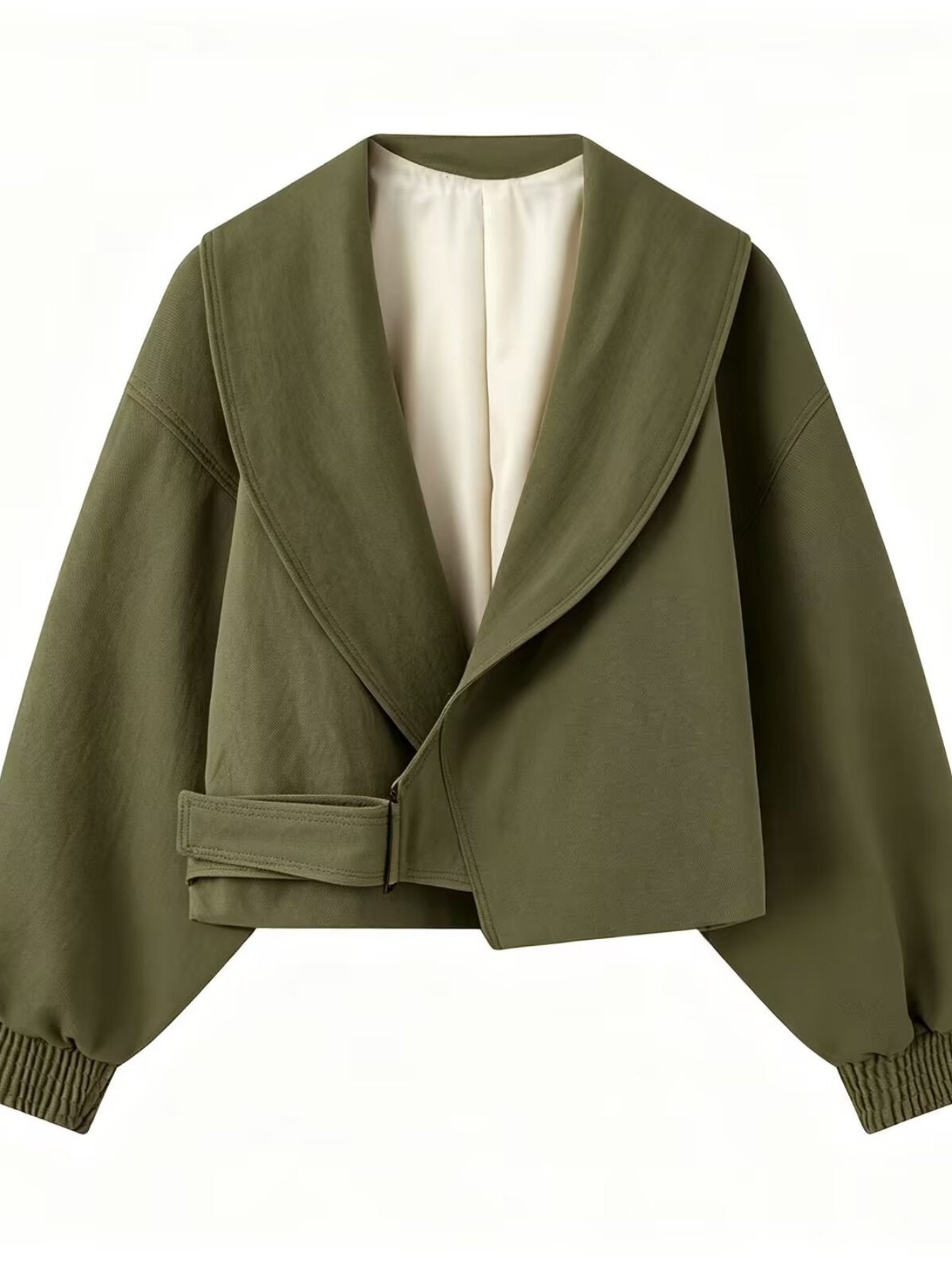 Oversized Collar Belted Cropped Jacket