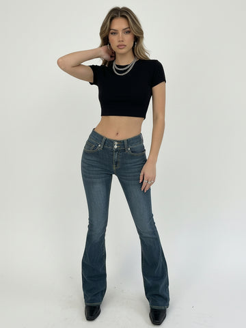 Mid Rise Stretch Flare Jeans