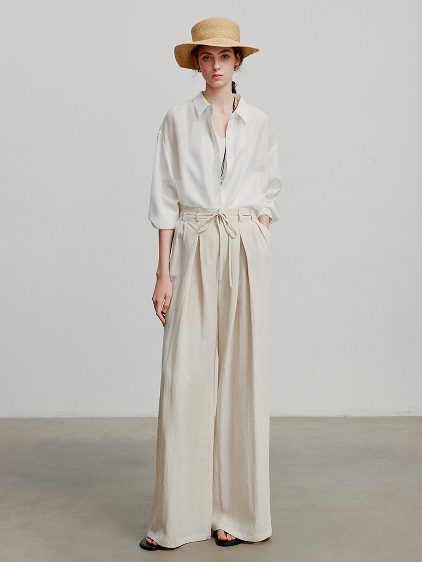 High Waisted Pleated Wide Leg Pants