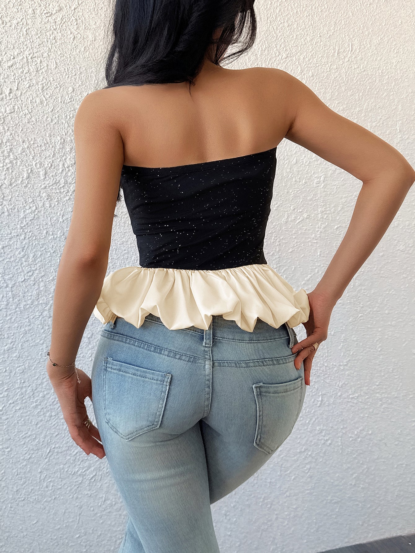 Ruffled Waist Flirty Tube Top-Multicolor