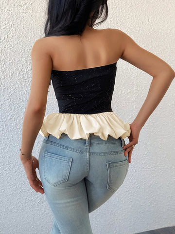 Ruffled Waist Flirty Tube Top-Multicolor