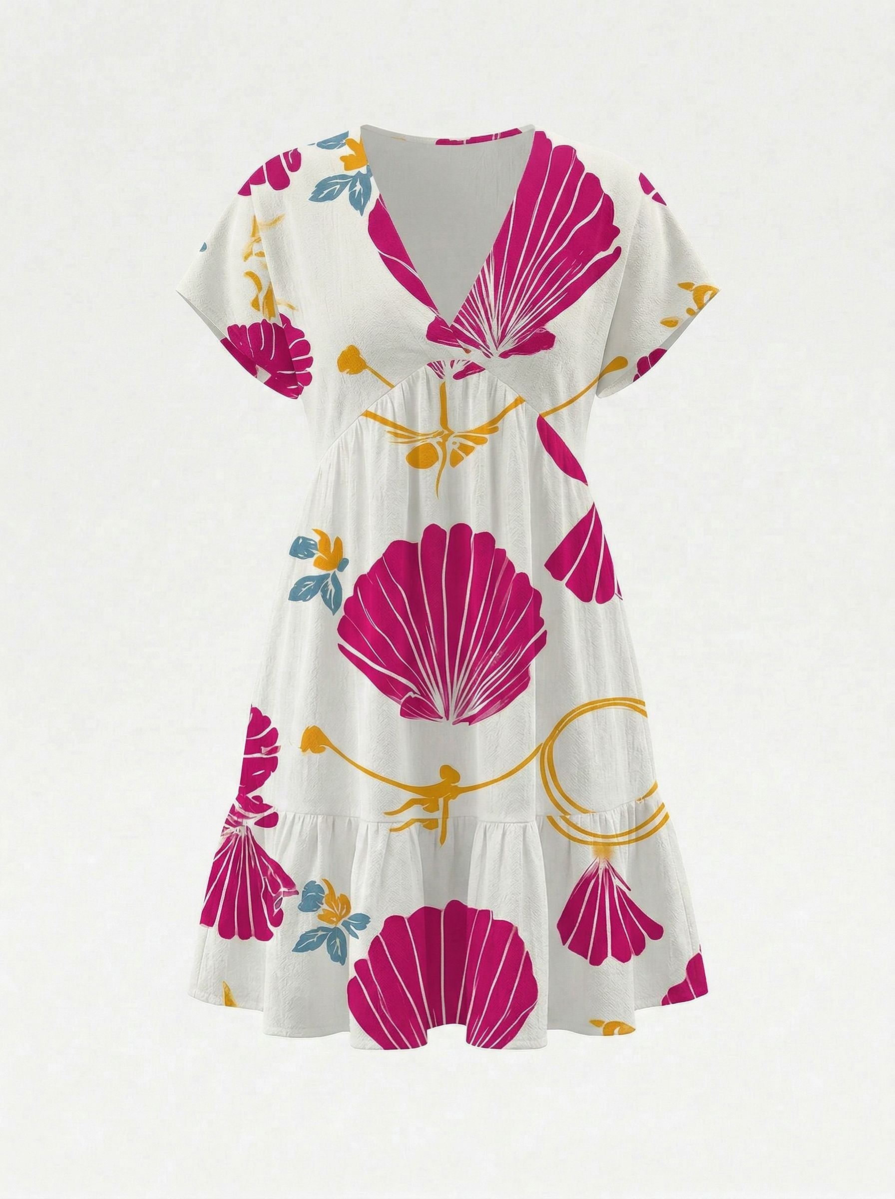 Floral Print V Neck Tiered Babydoll Mini Dress