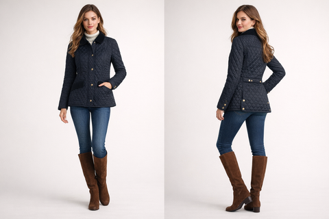 Brown Quilted Corduroy Trim Jacket