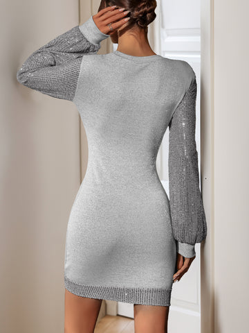 Glittery Balloon Sleeve Bodycon Mini Dress