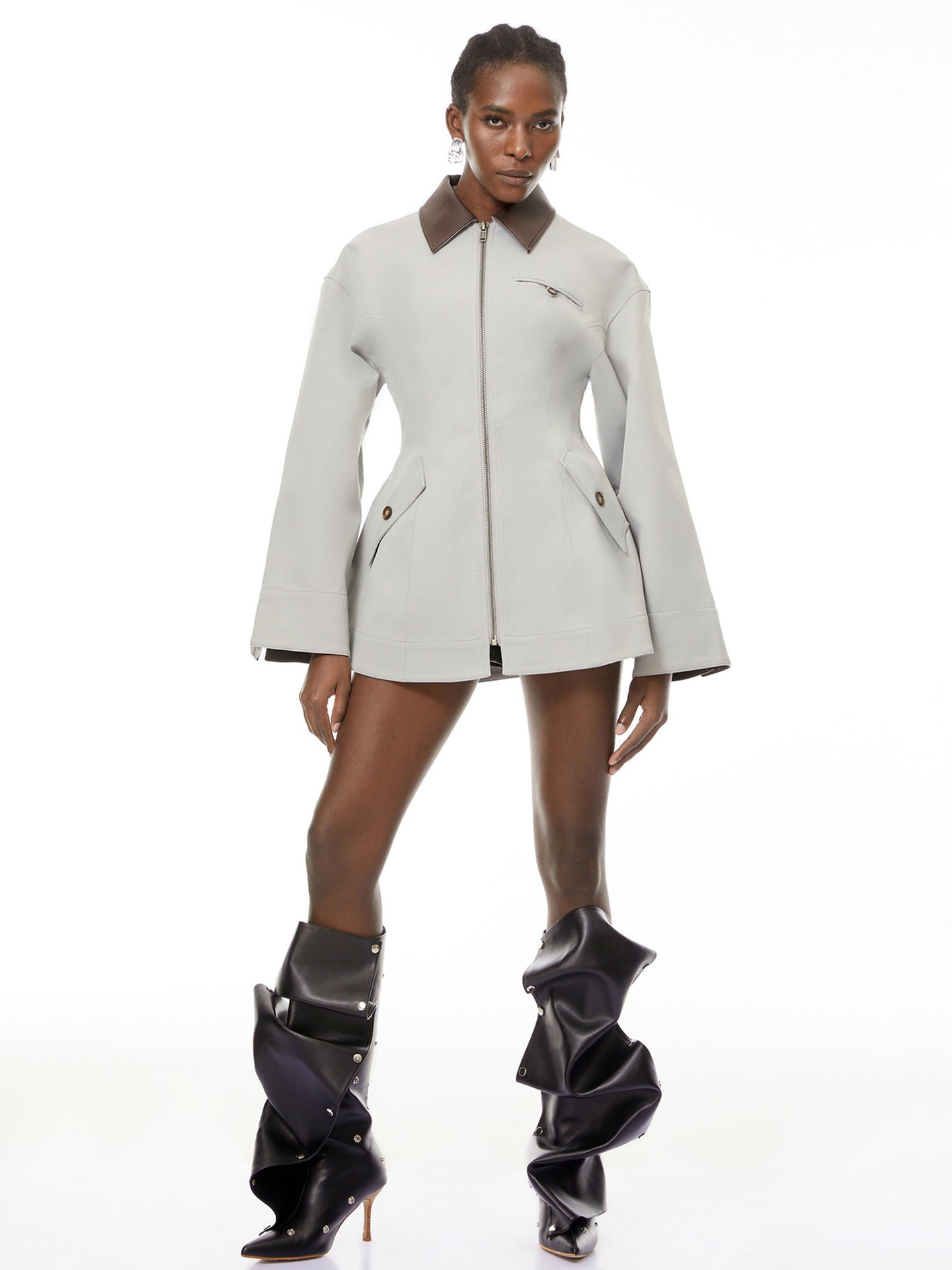 Tailored Contrast Collar Zip Up Jacket