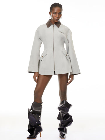 Tailored Contrast Collar Zip Up Jacket