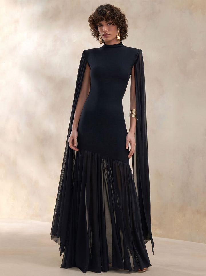 Elegant Cape Sleeve Maxi Dress