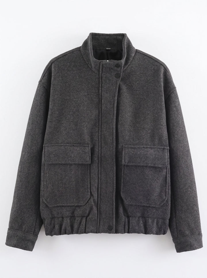 Cozy Fleece Stand Collar Utility Jacket