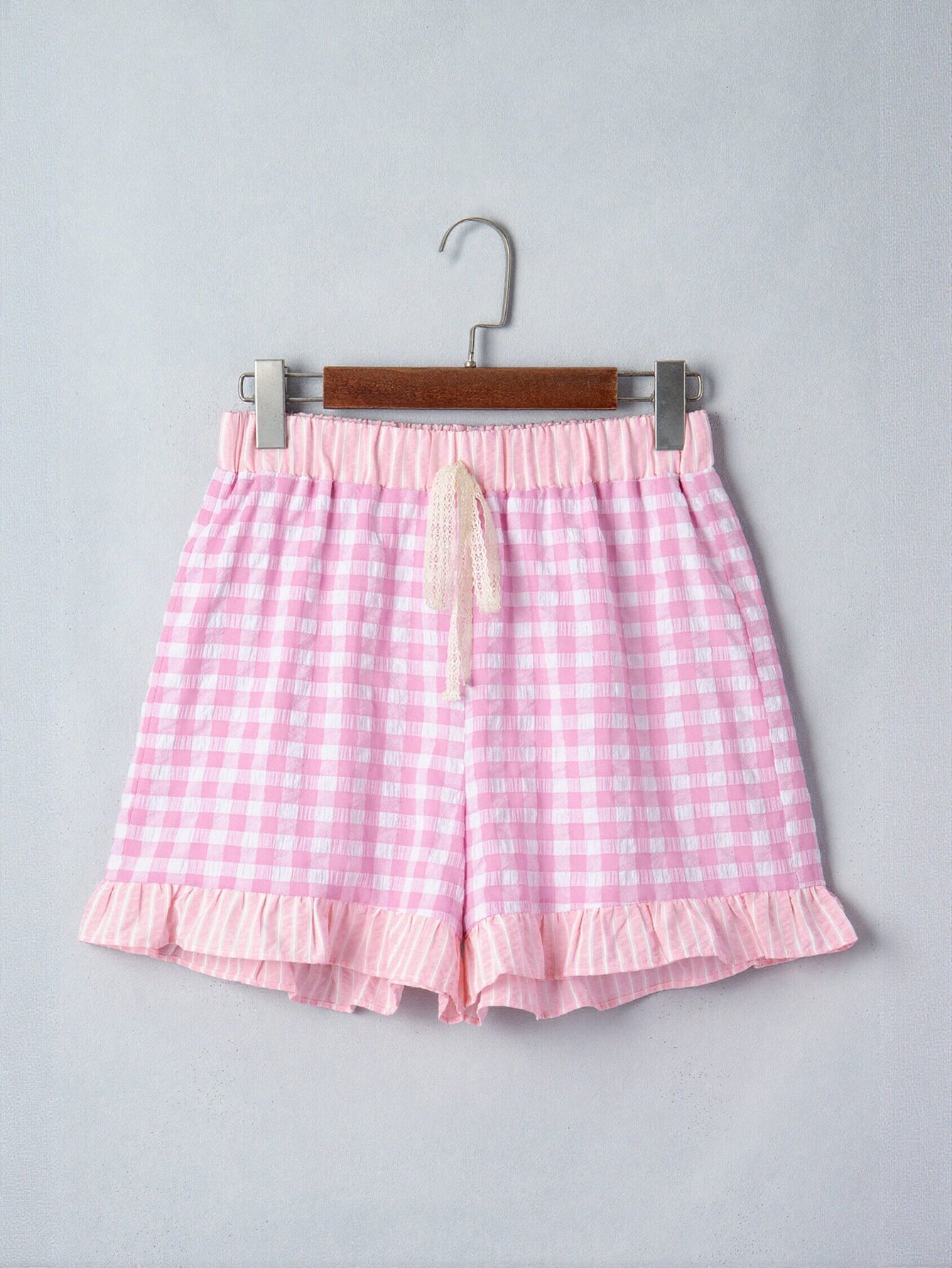 Pink Gingham Ruffle Hem Shorts
