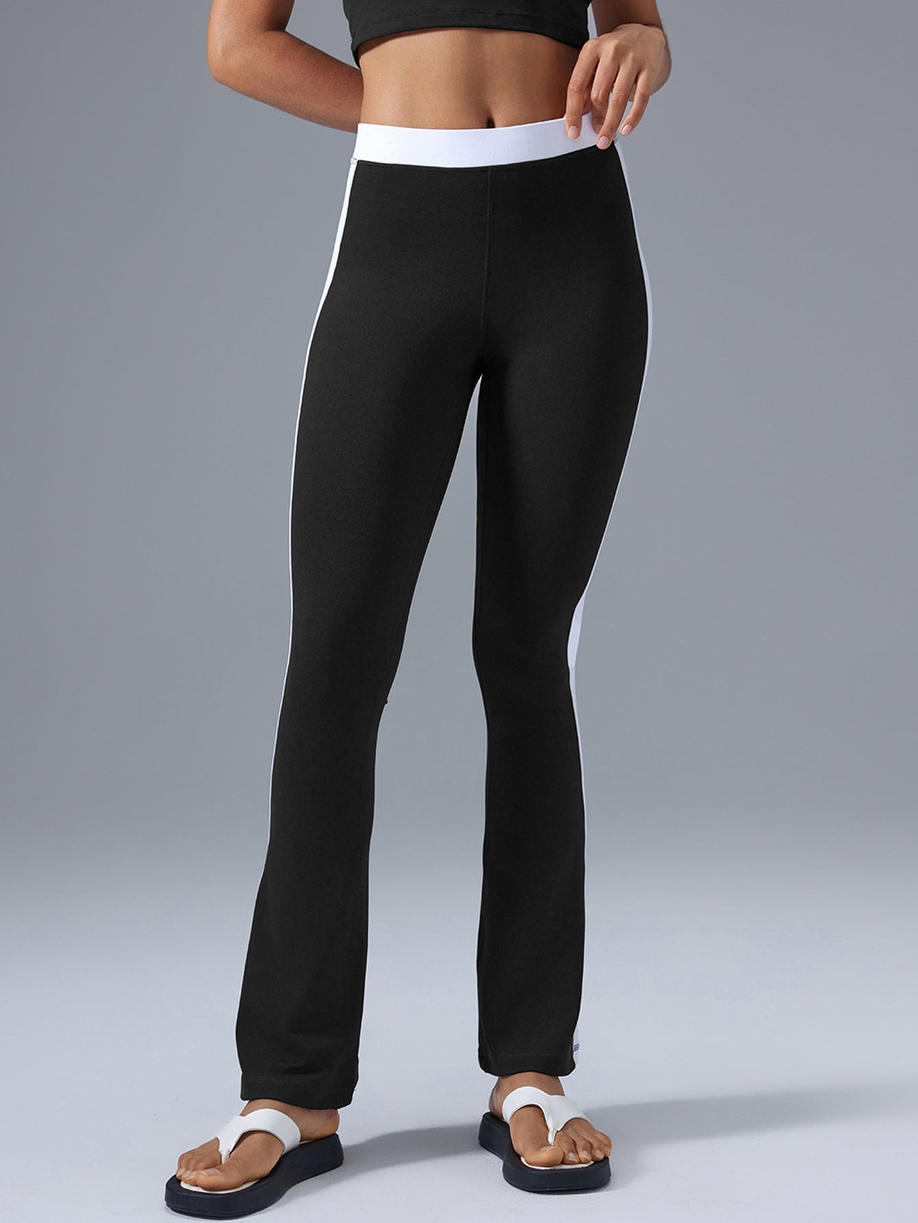 High-Waisted Side-Stripe Flare-Leg Athletic Yoga Pants-Multicolor