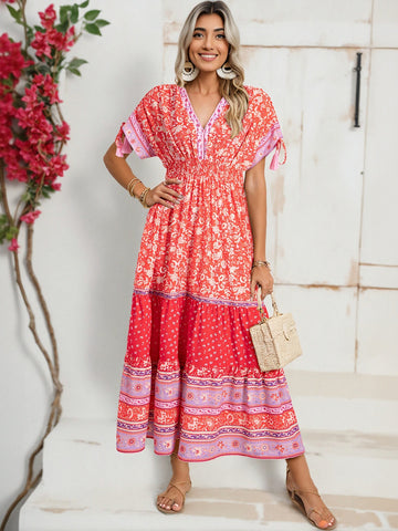 Bohemian Floral Print Maxi Dress