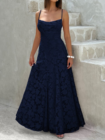 Spaghetti-Strap Jacquard Bodycon Elegance Maxi Dress