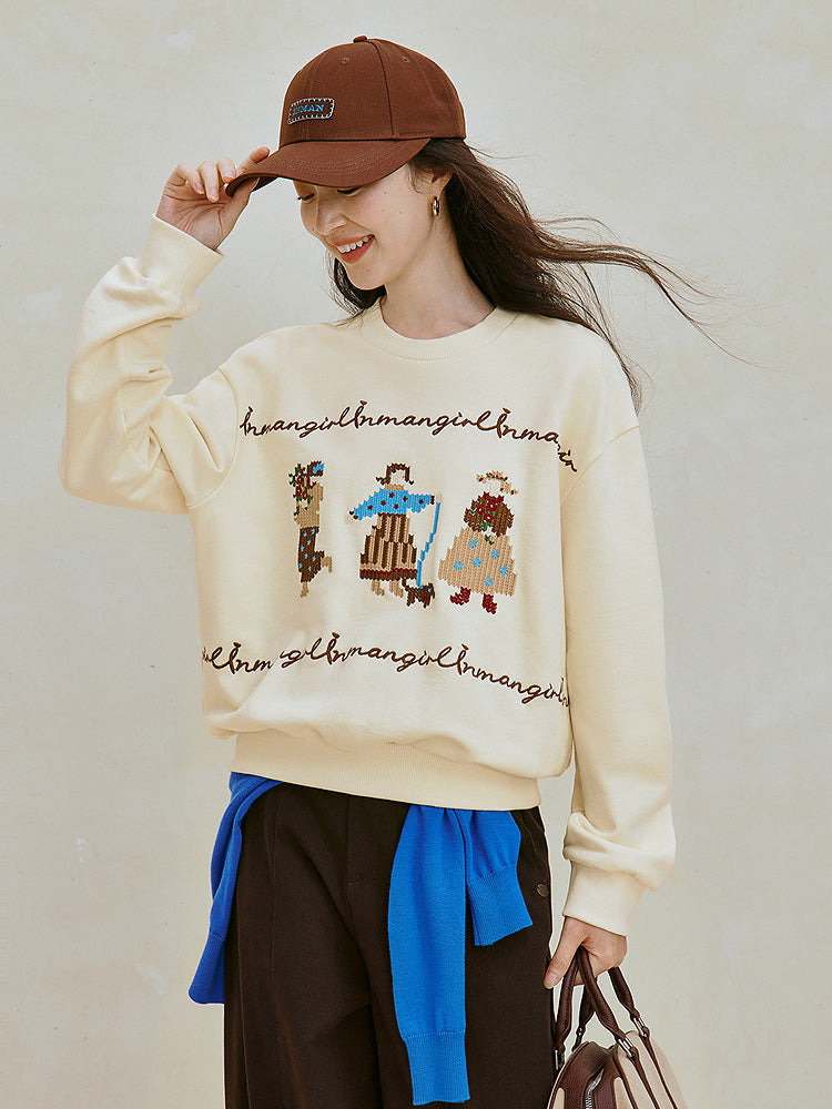 Embroidered Cotton Graphic Pullover Sweatshirt