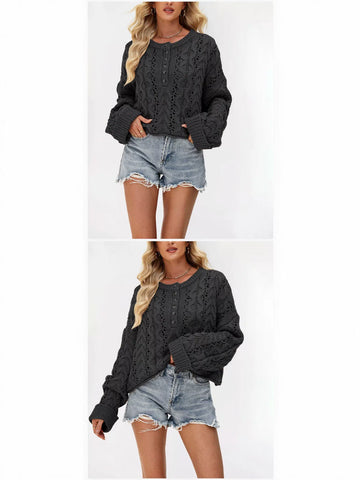 Cozy Button Cable Knit Sweater