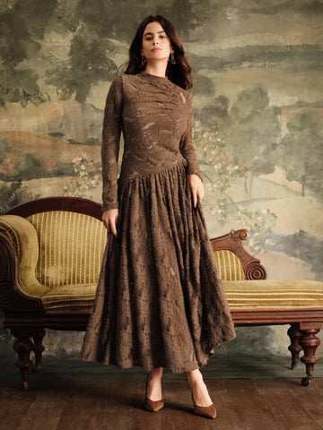 Elegant Textured Long Sleeve Midi Dress