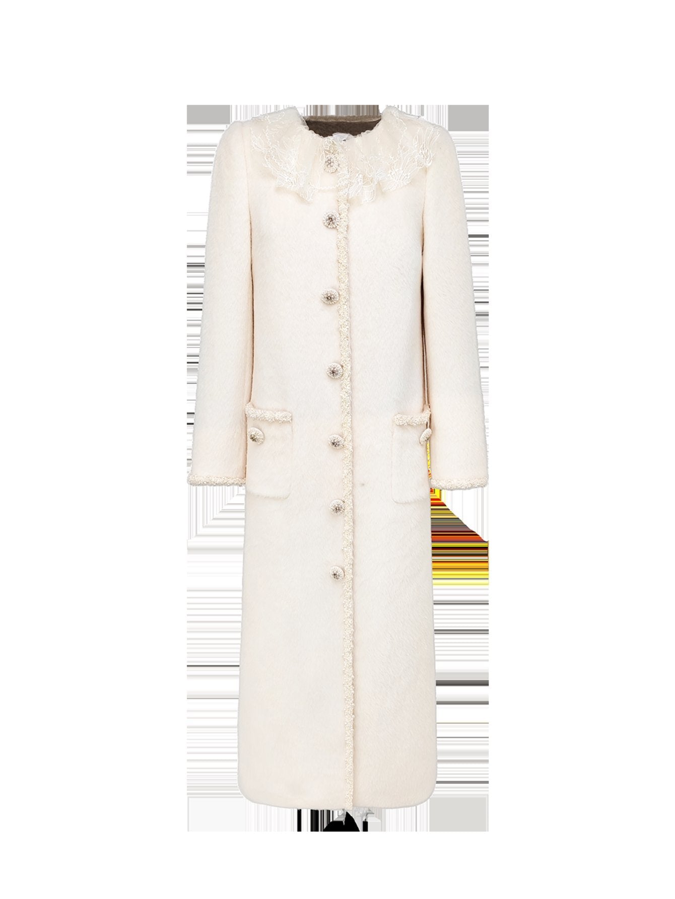 Elegant Lace Collar Wool Blend Coat