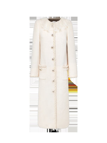 Elegant Lace Collar Wool Blend Coat
