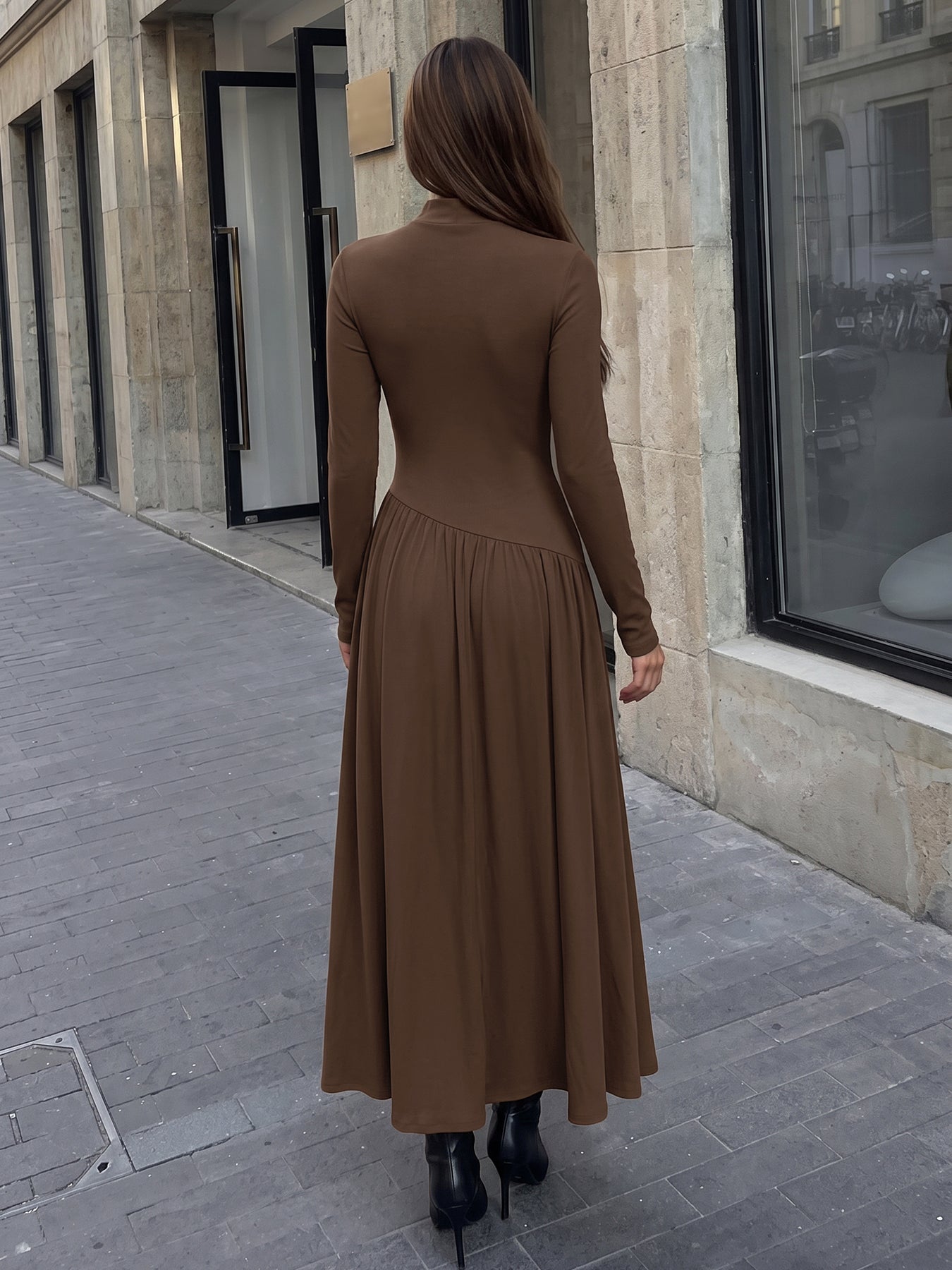 Elegant Ribbed Mock Neck Maxi Dress