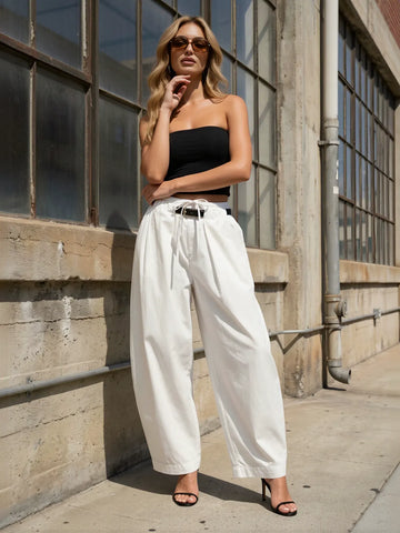 Drawstring Waist Wide Leg Pants