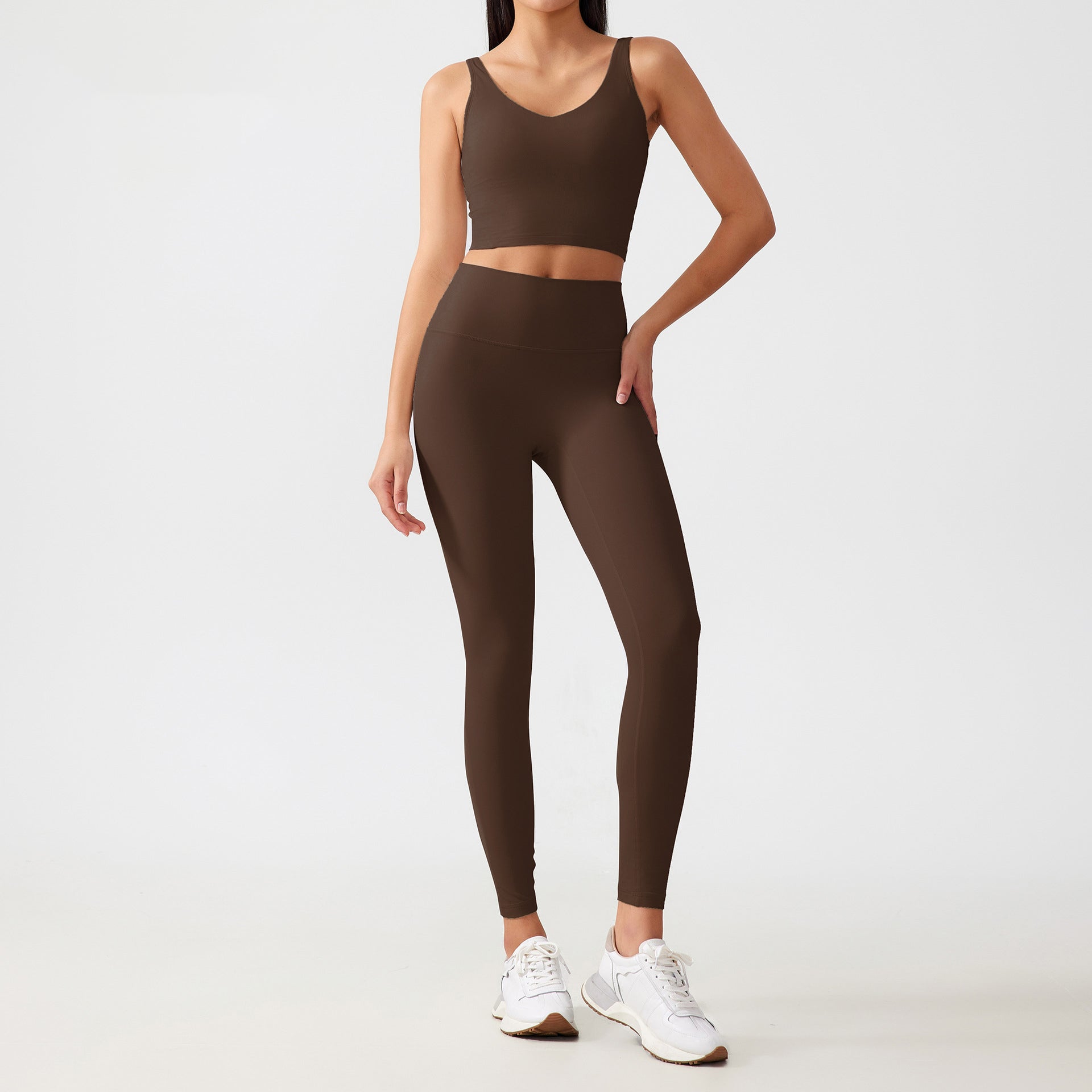 V-Neck Sports Bra High-Waisted Leggings Stylish Set-Multicolor