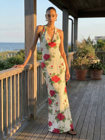 Sissi Yuan's Hibiscus Print Midi Dress