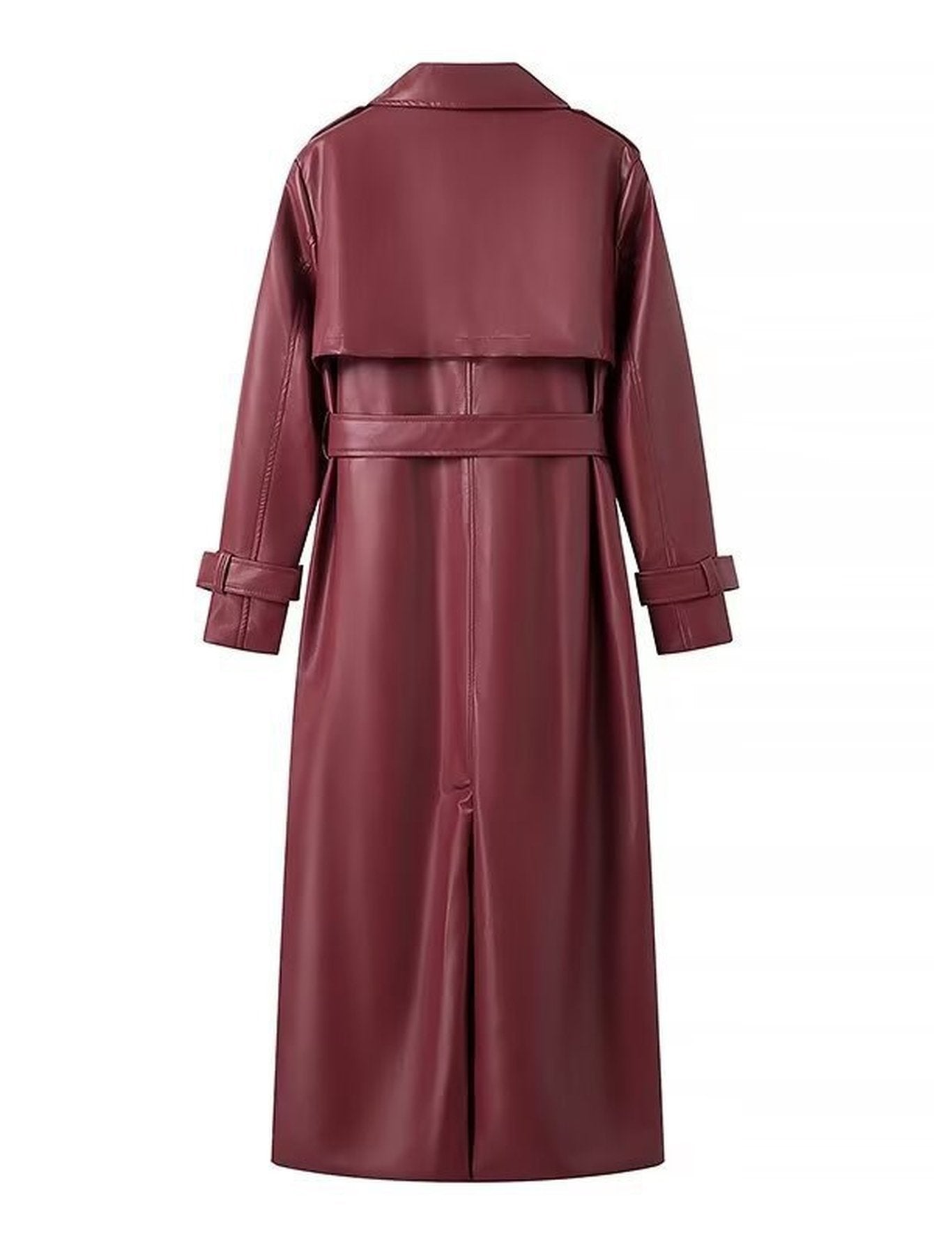 Elegant Belted Faux Leather Trench Coat