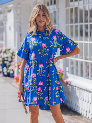 Floral Print Tie Neck Mini Dress