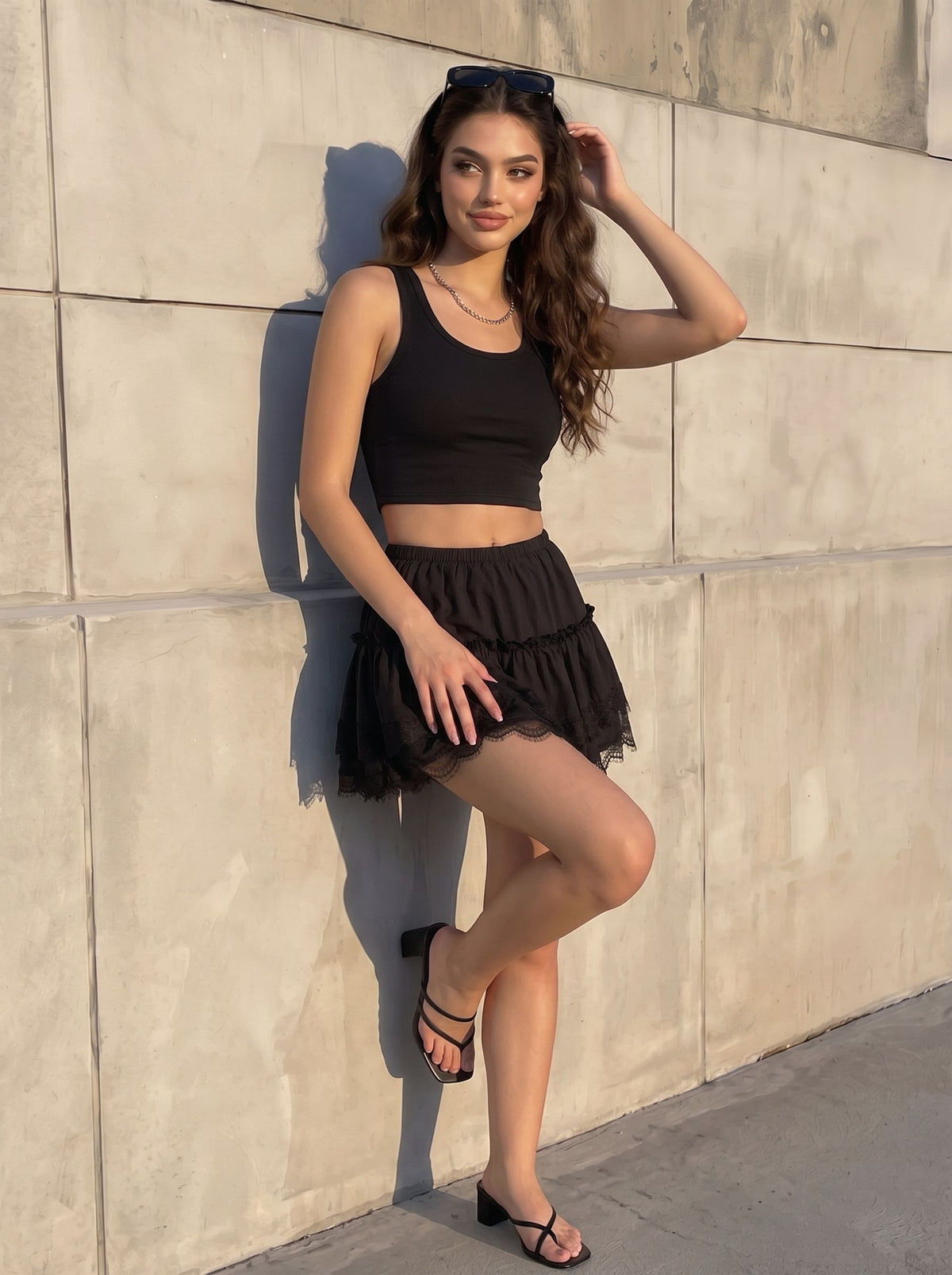 Leopard Print Lace Trim Mini Skirt