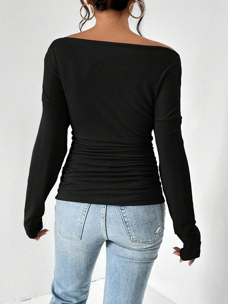 Asymmetric Ruched Long Sleeve T-shirt
