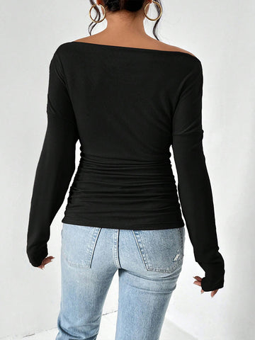 Asymmetric Ruched Long Sleeve T-shirt