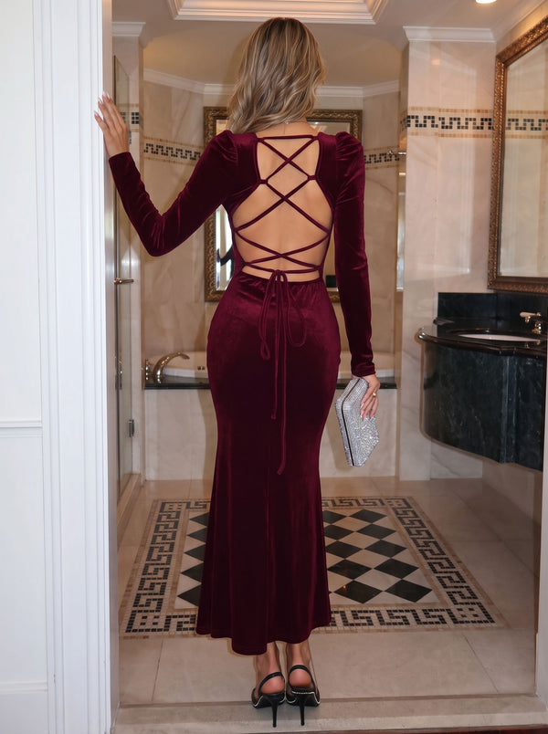Backless Velvet Bodycon Maxi Dress