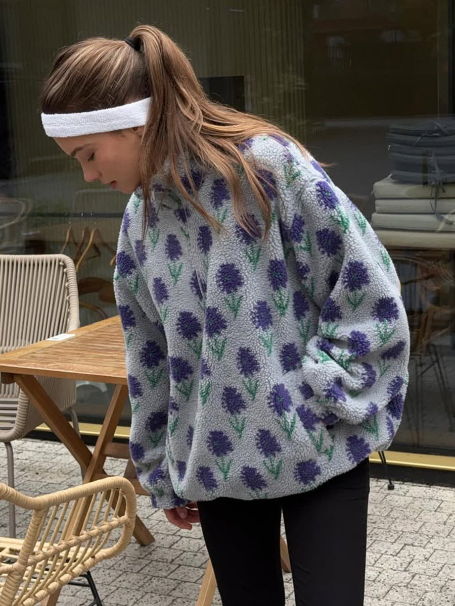 Cozy Floral Quarter Zip Fleece Jacket