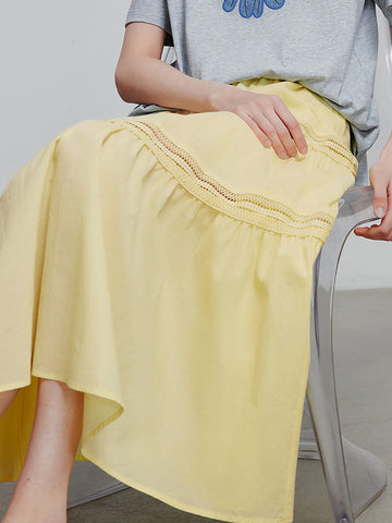 Tiered Lace-Insert Boho Midi Skirt