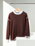 Contrast Trim Crewneck Drop Shoulder Pullover Sweater